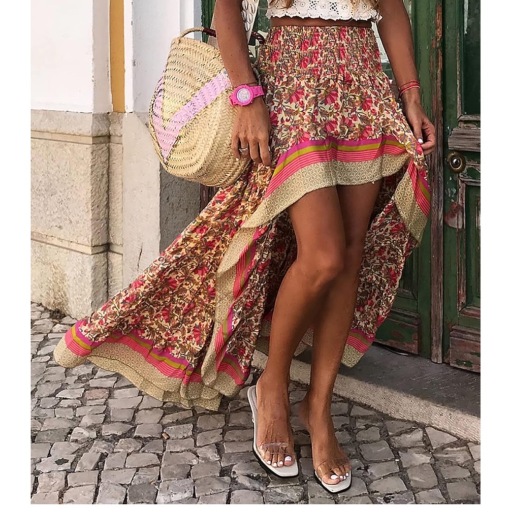 Floral Maxi Skirt with Pink Accents